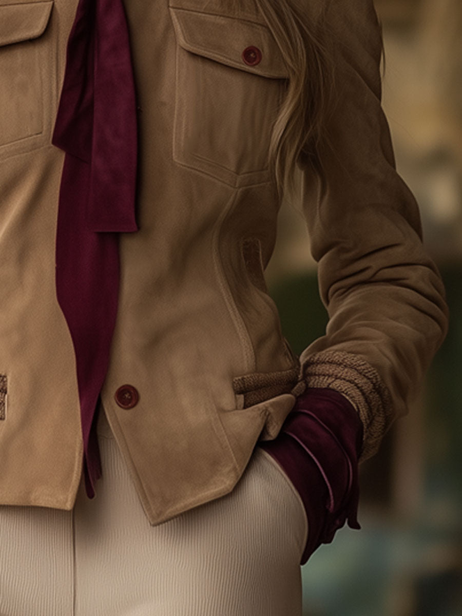 Vintage Khaki Suede Web Tie Jacket