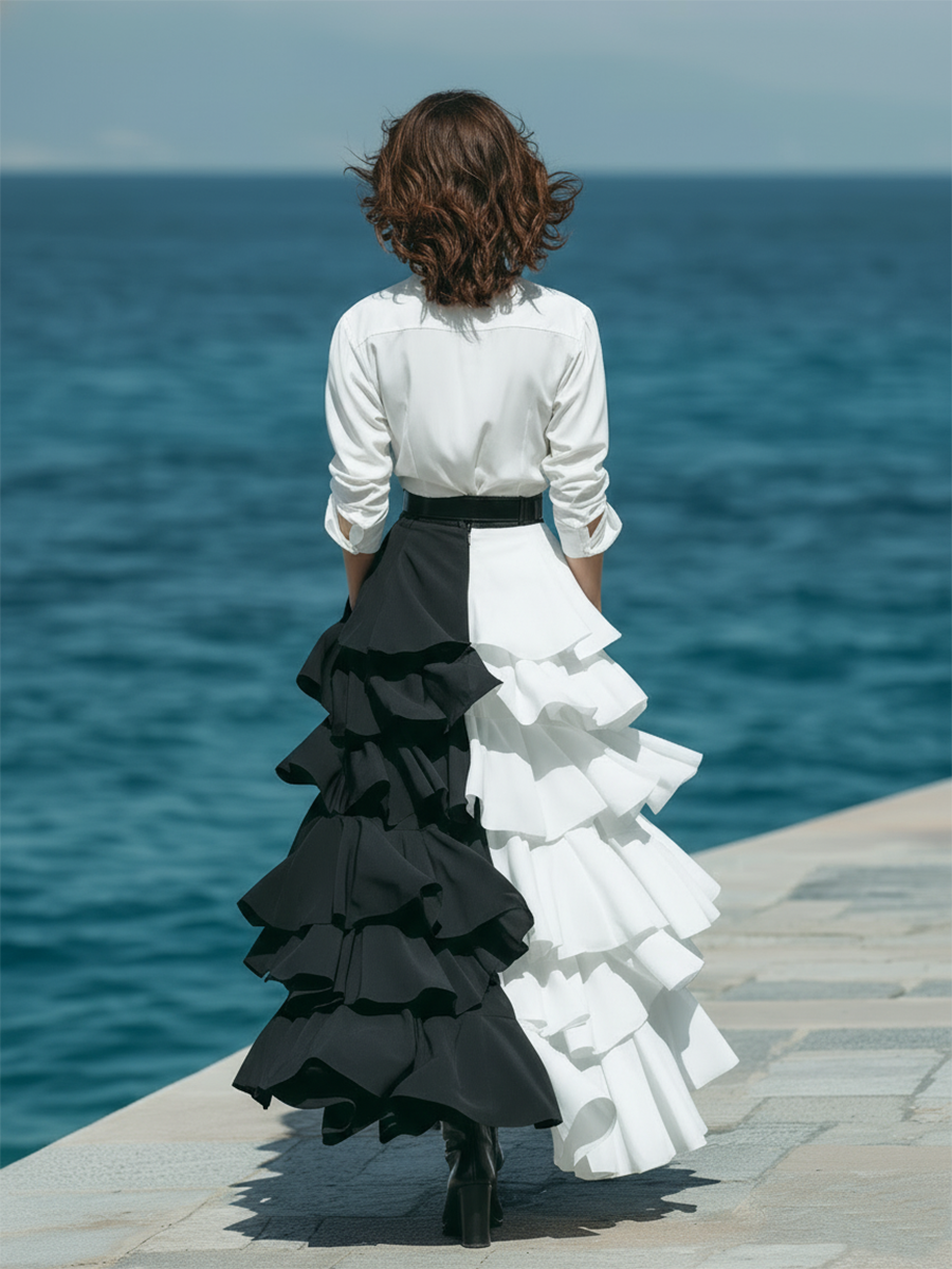 Cotton Resort-style Shirt And Skirt Set