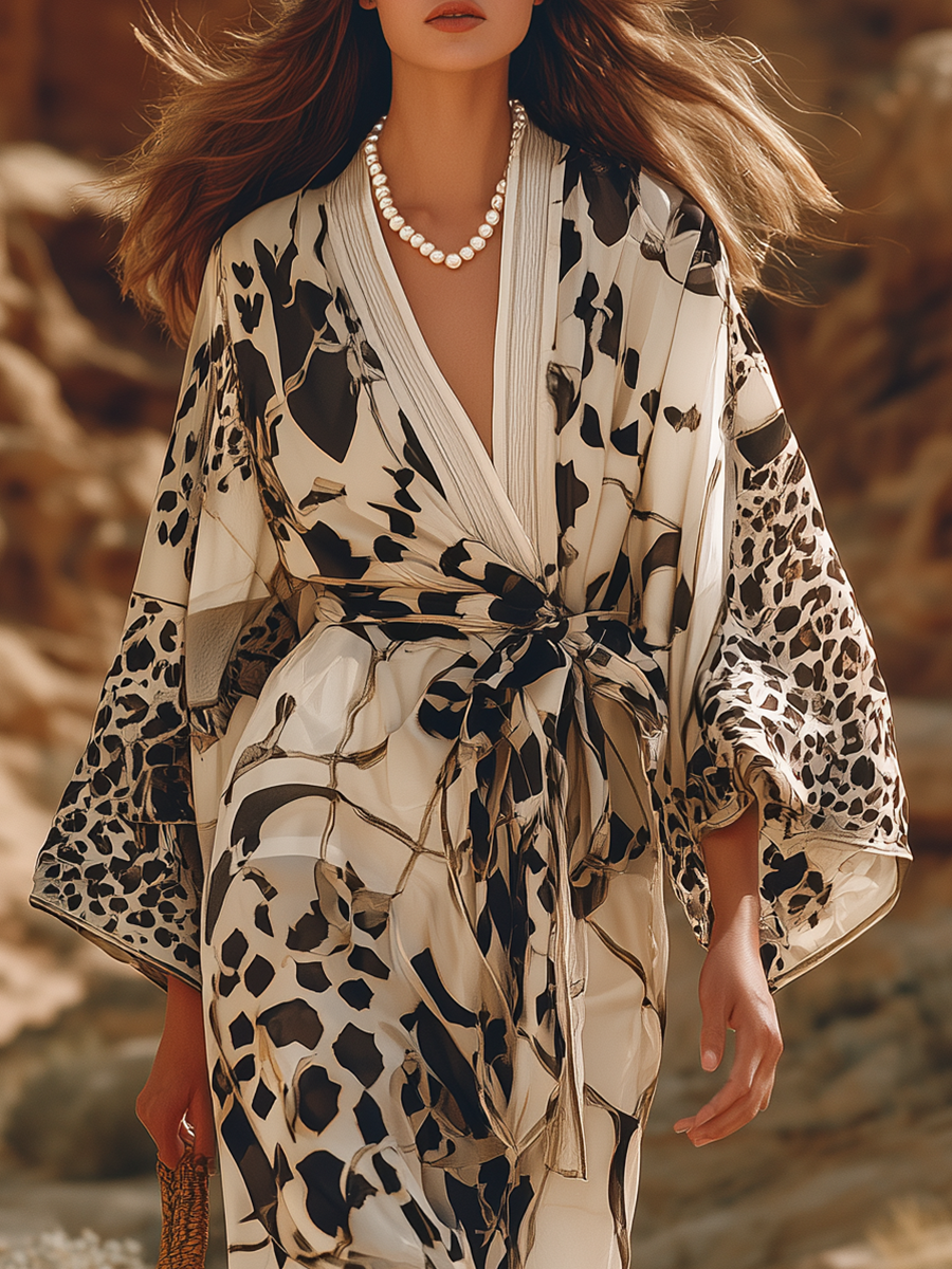 Luxury Resort-style Animal Print Abstract Pattern Chiffon Maxi Dress