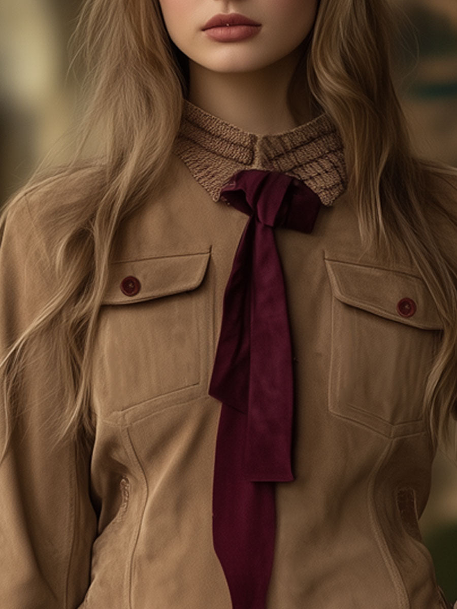 Vintage Khaki Suede Web Tie Jacket