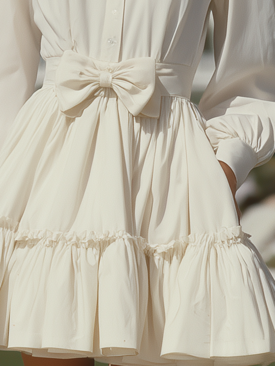 Vacation-style White Cotton Crew Neck Mini Dress