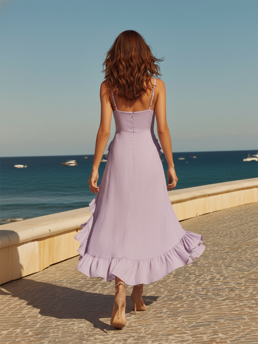 Cotton Purple Resort-style Strappy Midi Dress