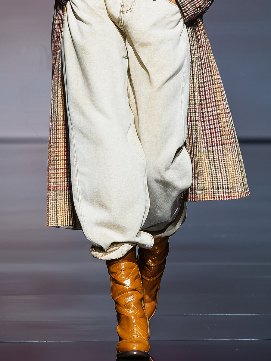 Retro Casual Off-white Wide-leg Denim Pants