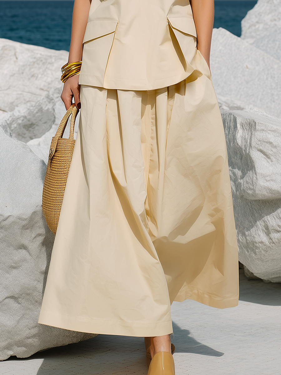 Stylish Classic Accordion Pocket Sleeveless Top And Skirt Set