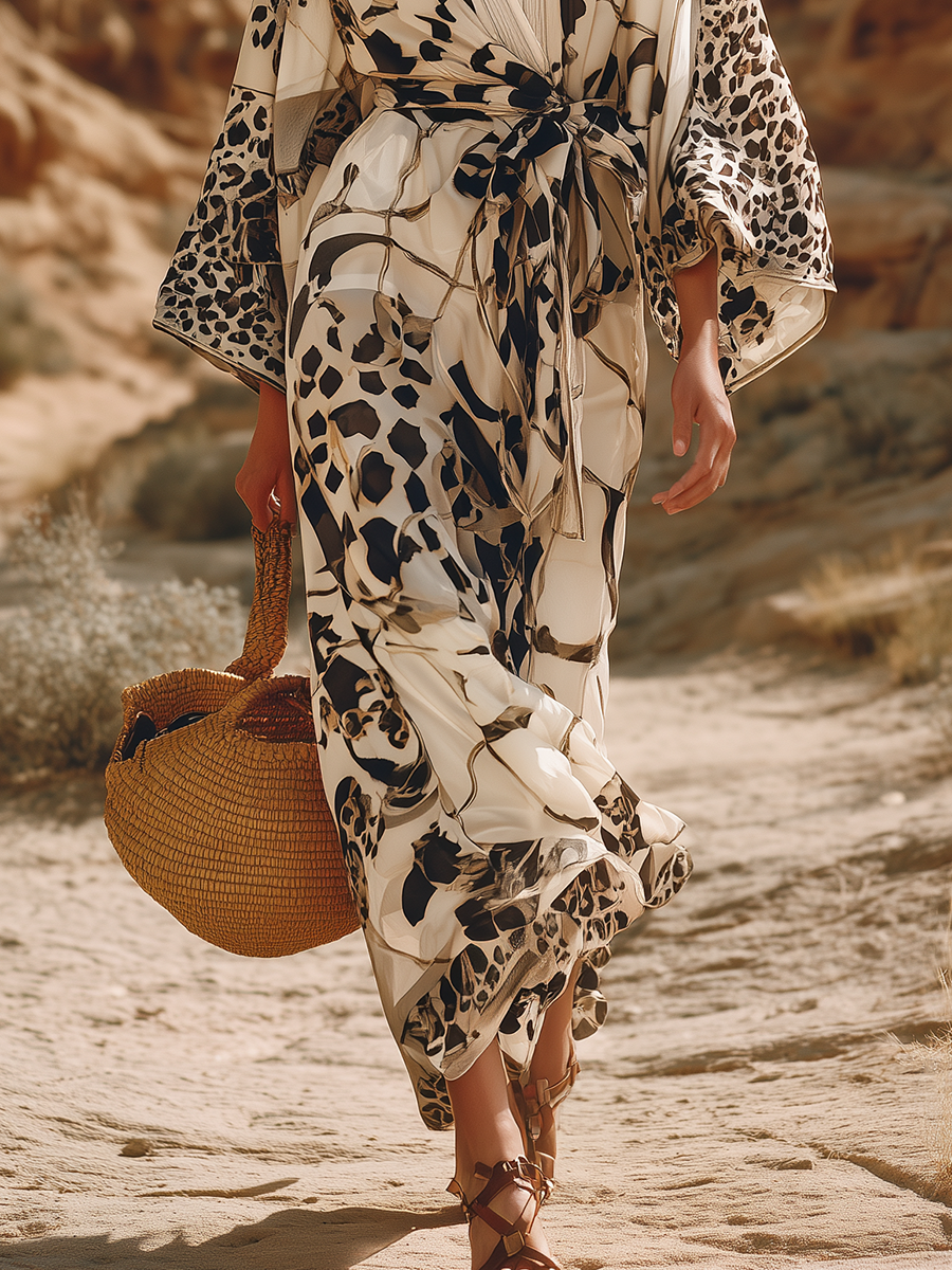 Luxury Resort-style Animal Print Abstract Pattern Chiffon Maxi Dress