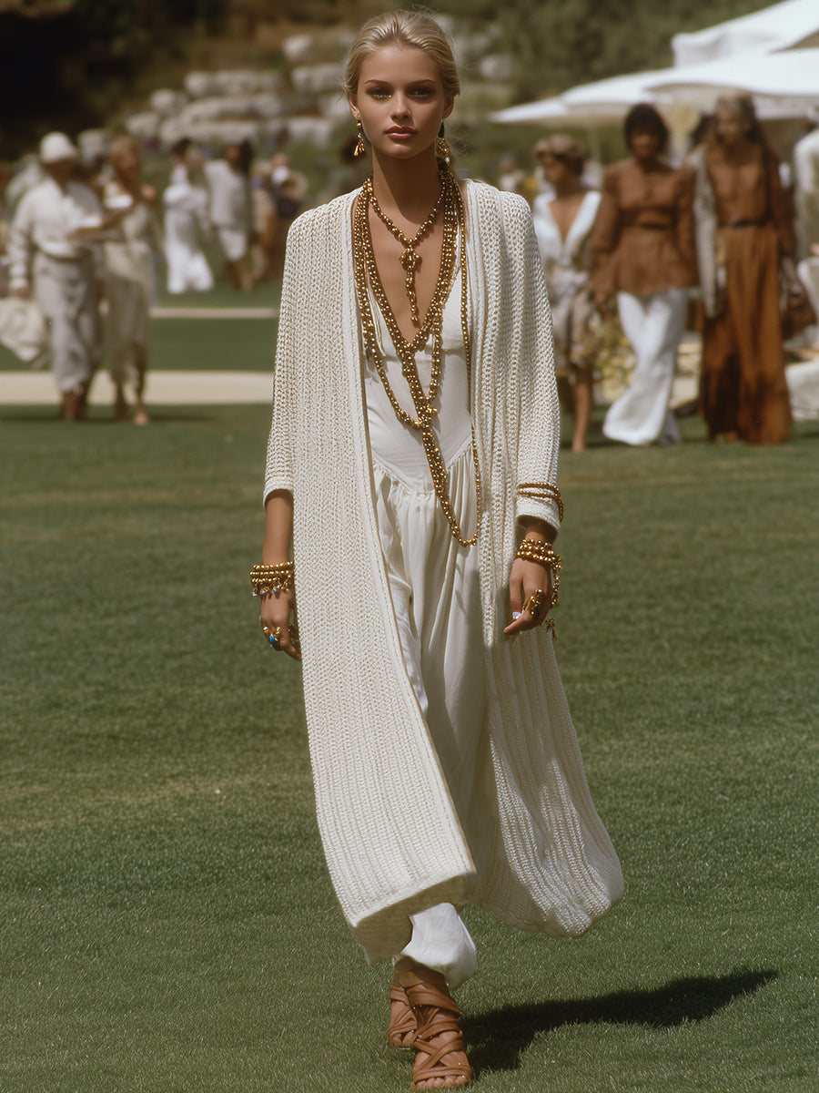 Bohemian Luxury Ivory White Long Knit Cardigan