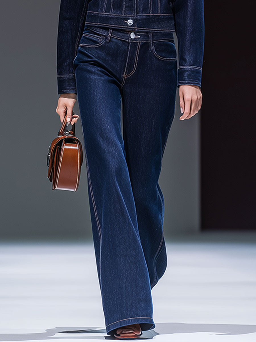 Retro Fashion Temperament Denim Long Sleeve Pocket Denim Suit