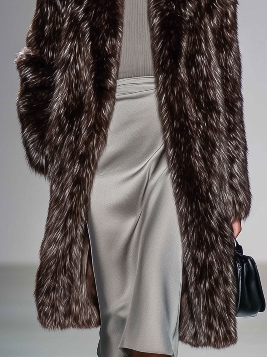 Loose Retro Fashion Faux Fur Brown Long Coat