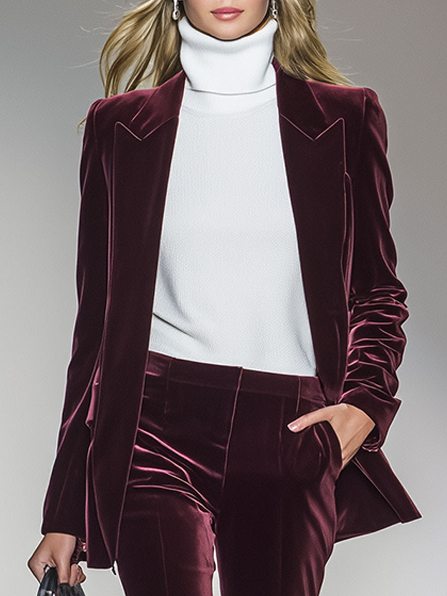 High-end Retro Wine Red Velvet Suit