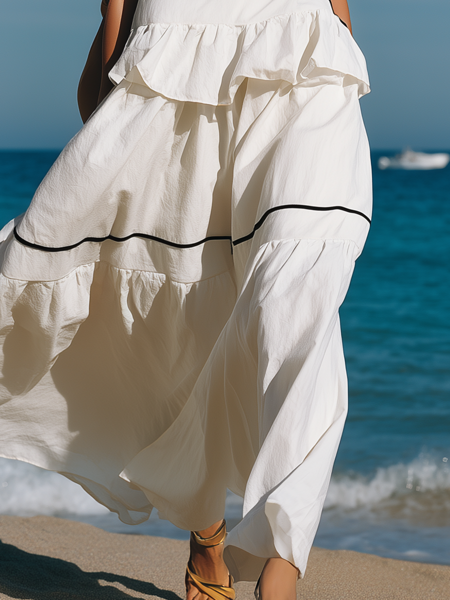 Vacation-style White Loose-fitting Strappy Maxi Dress