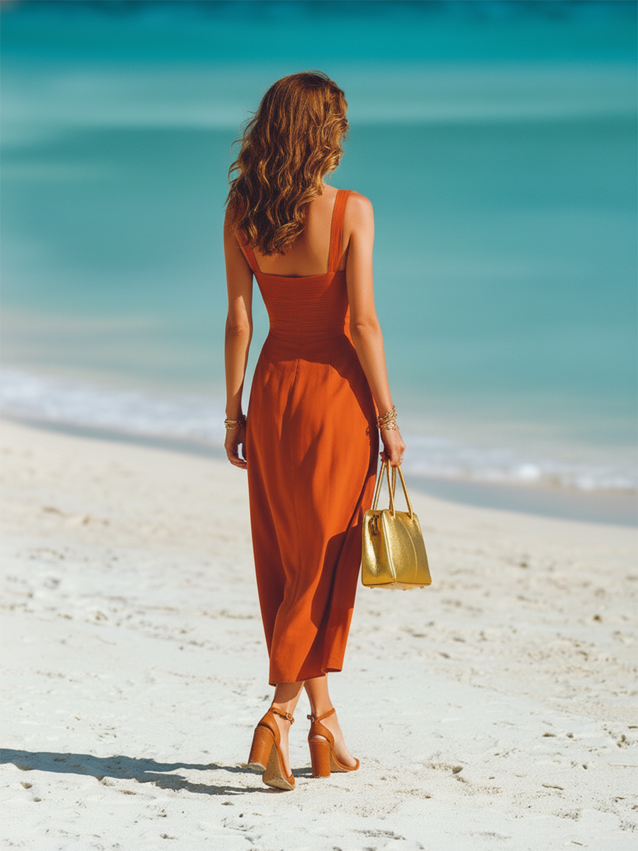 Vacation-style Split-hem Spaghetti Strap Maxi Dress