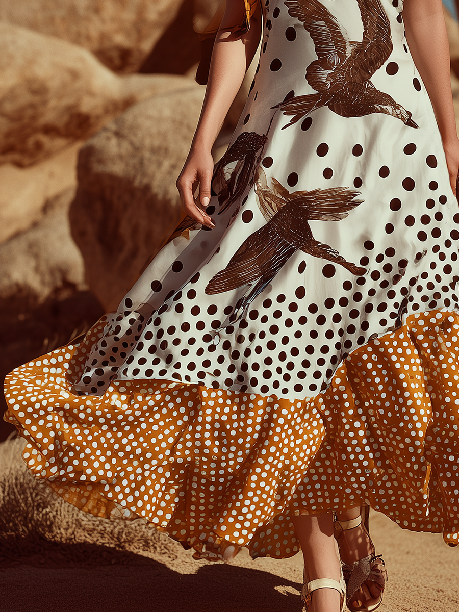 Luxury Resort-style Halter-neck Tie-back Satin Printed Maxi Dress