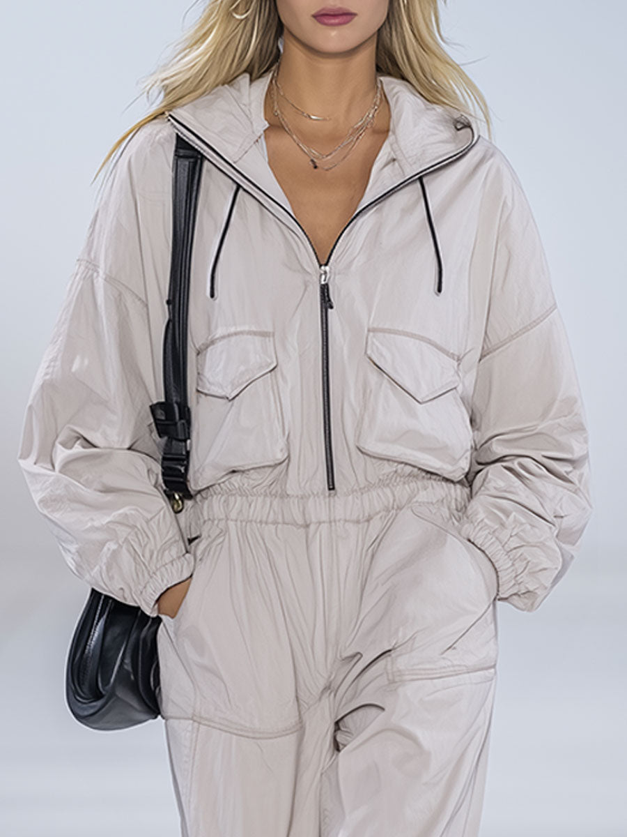 Fashion Classic Hooded Long-Sleeved Jumpsuit