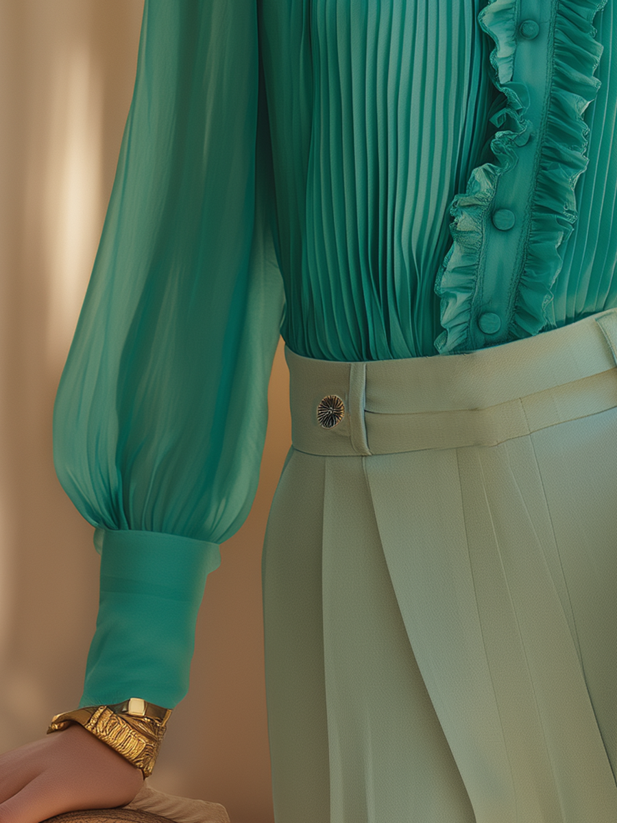 Elegant And Romantic Ruffled Chiffon Long-sleeved Shirt