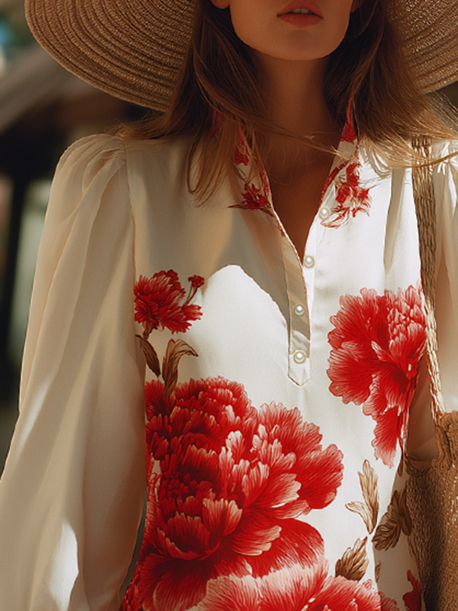 Elegant Vacation-style Red Floral Print Satin Mini Dress