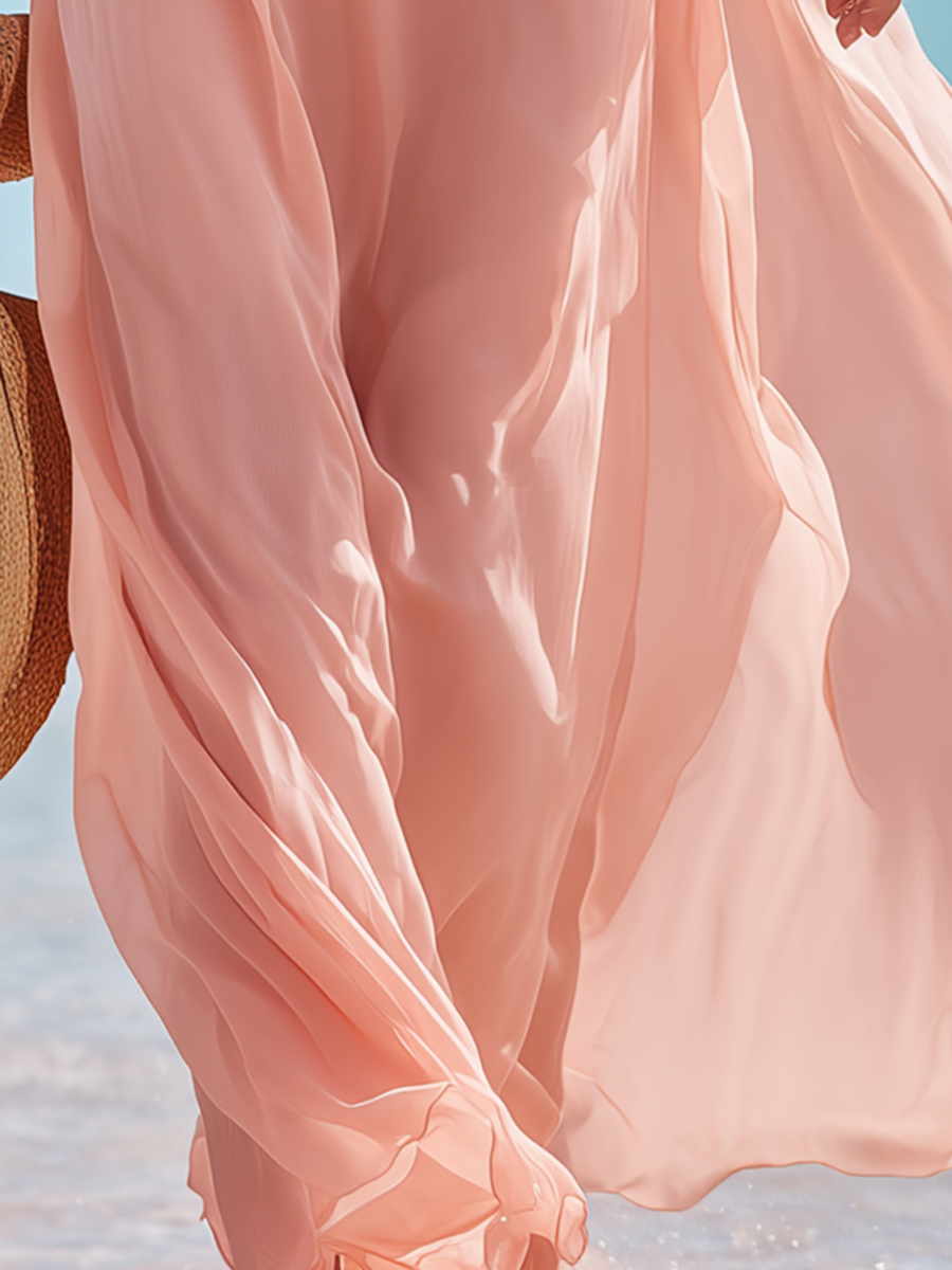 Resort-style Pink Spaghetti Strap Maxi Dress