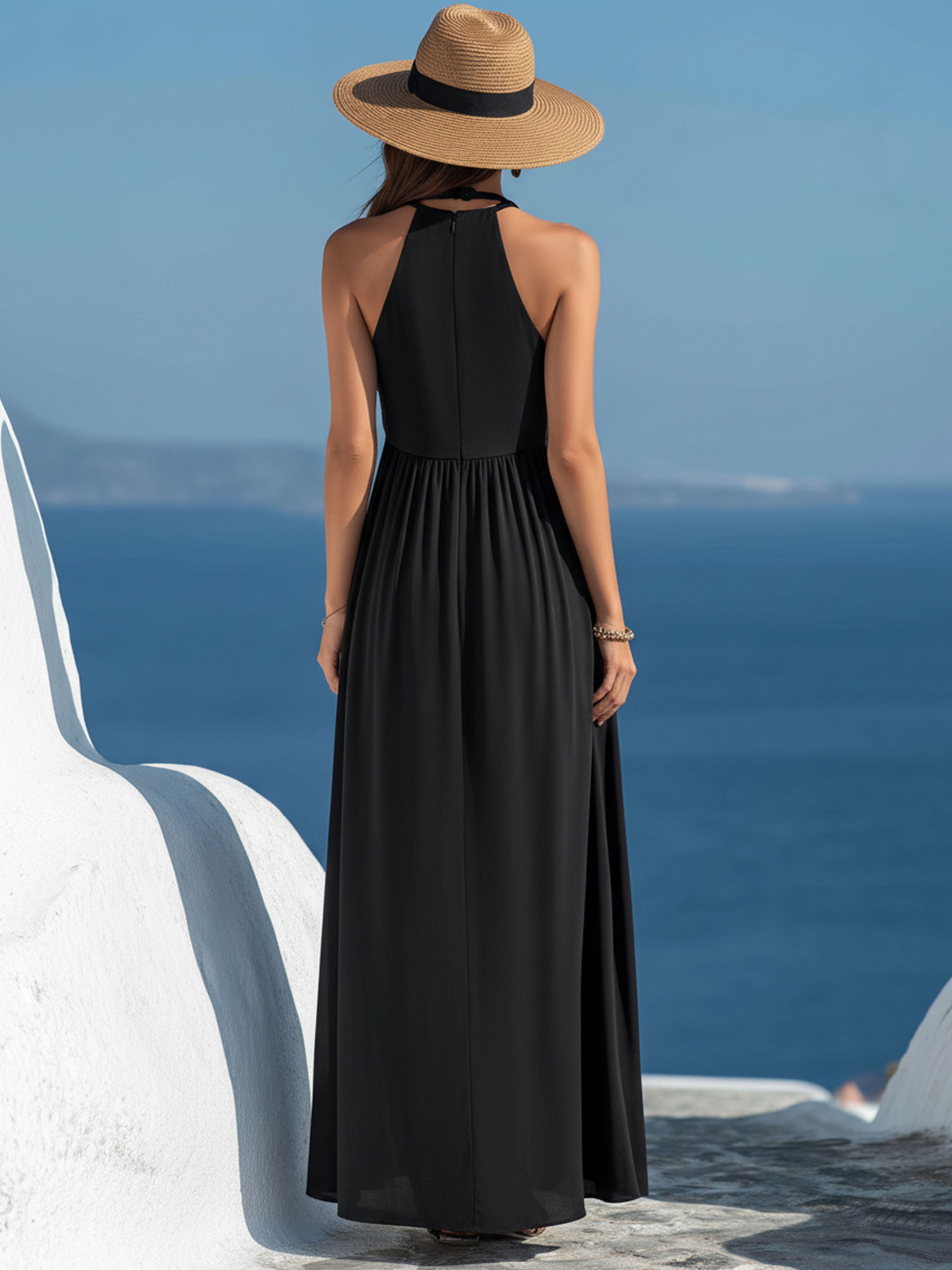Vacation Black Fringe Tie-Wrap Sleeveless Maxi Dress